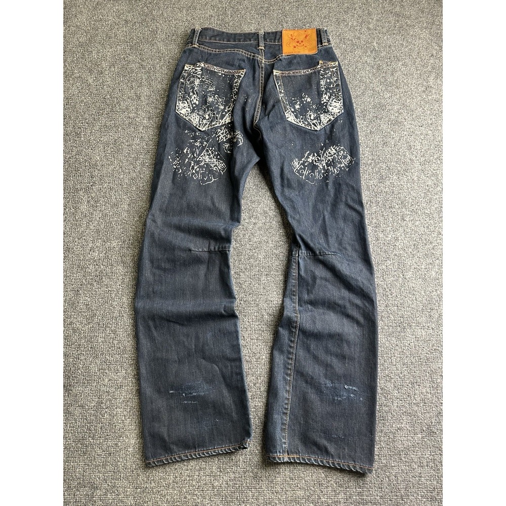 Mens Jeans Ed Hardy Christian Audigier Tattoo Print Dark Wash, Size 32x34